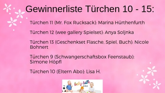 Gewinnerliste - Adventskalender Türchen 10-15